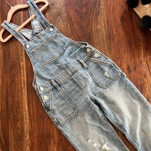 Girls Denim Overalls Medium Wash Distressed - Size M (8)